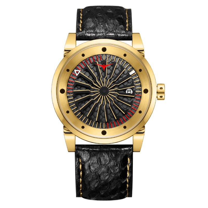 Zinvo Blade Cobra Gold, Gold watch for men, watch for men, Gold watch, men watch, 1 Second-Spin Turbine dial watch, 1 Second-Spin Turbine dial watch for men, Leather watch, Genuine Leather Strap.