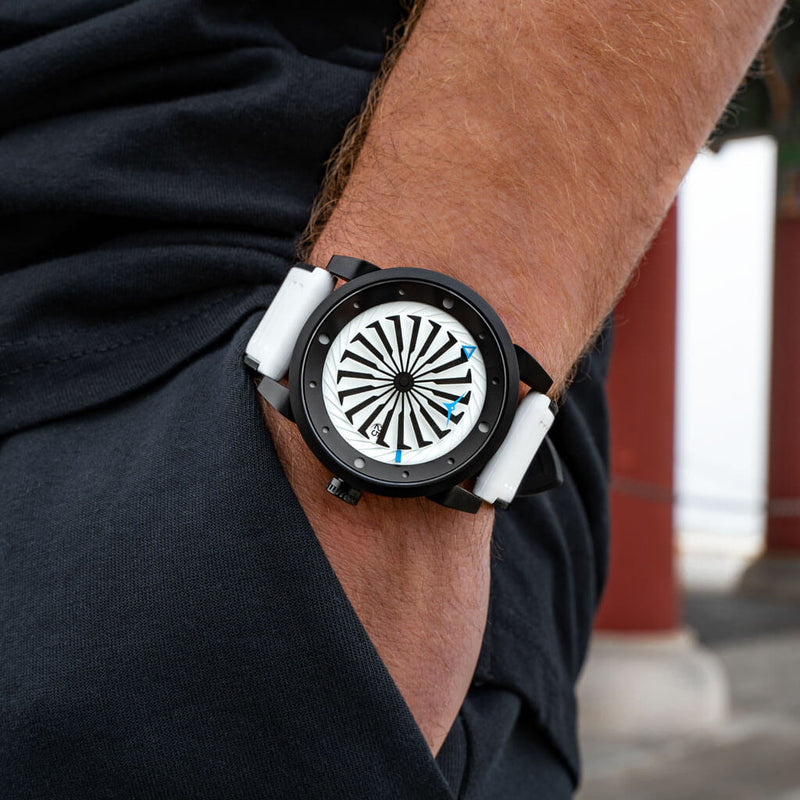 Zinvo Blade Panda, Black watch for men, watch for men, Black watch, men watch, 1 Second-Spin Turbine, Matte Black with White dial watch, 1 Second-Spin Turbine, Matte Black with White dial watch for men, Rubber watch, Premium silicone Strap.