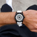 Zinvo Blade Panda, Black watch for men, watch for men, Black watch, men watch, 1 Second-Spin Turbine, Matte Black with White dial watch, 1 Second-Spin Turbine, Matte Black with White dial watch for men, Rubber watch, Premium silicone Strap.