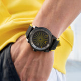 Zinvo Blade Stinger, Black watch for men, watch for men, Black watch, men watch, 1 Second-Spin Turbine, Matte Black with Yellow dial watch, 1 Second-Spin Turbine, Matte Black with Yellow Dial watch for men, Rubber watch, Premium silicone Strap.