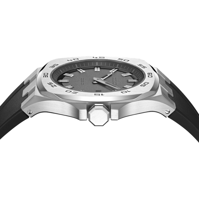 D1 MILANO DTRJ01 Thunder Delta 001, Silver watch for men, watch for men, Silver watch, men watch, Sandblasted Grey dial watch, Sandblasted Grey dial watch for men, Rubber watch, Black Natural Rubber Strap.