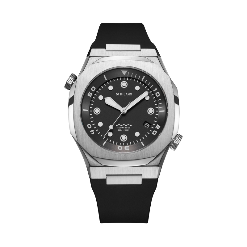 Silver watch for men, Silver watch, Watch for men, men watch, black dial watch, black dial watch for men, D1 Milano