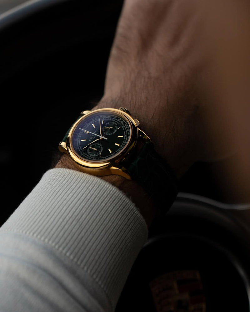 Corniche Heritage Chronograph Yellow Gold with Green Dial – Klassy