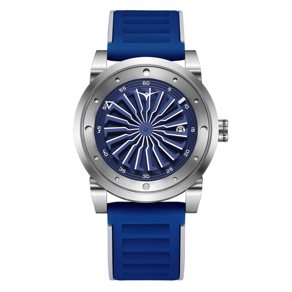 Zinvo Blade Cobalt, Silver watch for men, watch for men, Silver watch, men watch, 1 Second-Spin Turbine dial watch, 1 Second-Spin Turbine dial watch for men, Rubber watch, Premium silicone Strap.