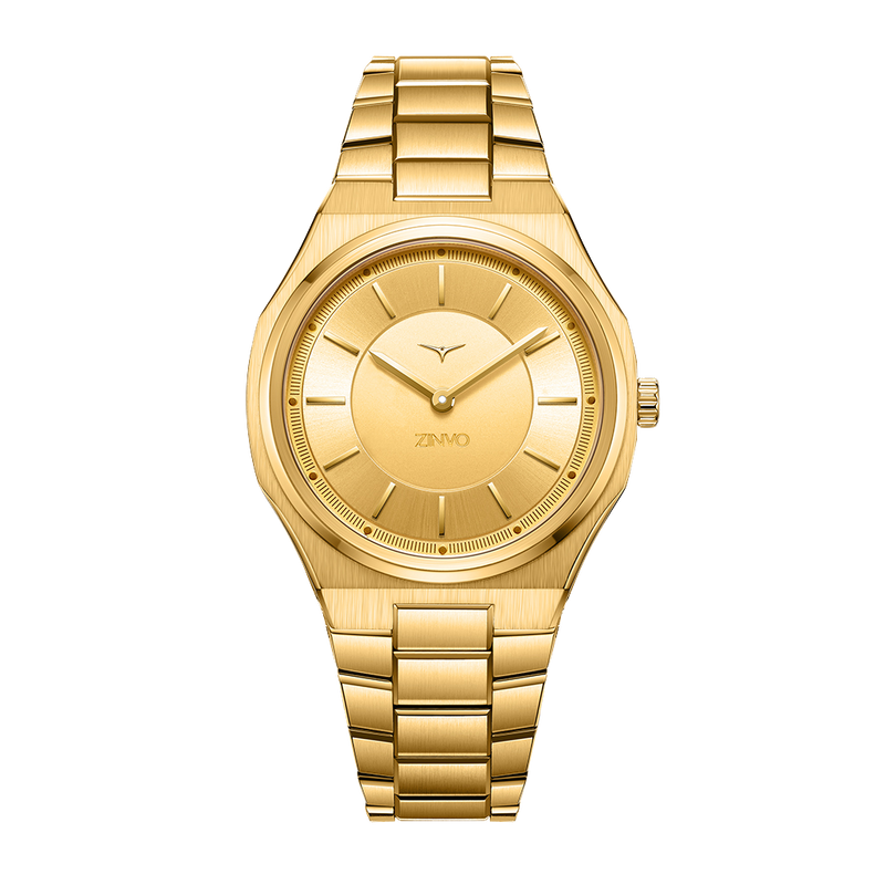 Zinvo Zealous Gold, Gold watch for Women, watch for Women, Gold Watch, Women watch, Glow in The Dark Index and Hands and Hour Markets Dial watch, Matte Gold Dial, Glow in The Dark Index and Hands and Hour Markets Dial watch for Women, Bracelet watch, Stainless Steel Strap.