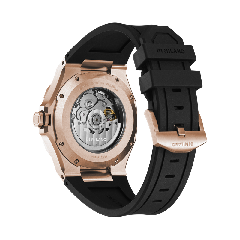 D1 MILANO SKRJ12 Rose Gold Skeleton, Rose Gold watch for men, watch for men, Rose Gold watch, men watch, Skeleton dial watch, Skeleton dial watch for men, Rubber watch, Rubber strap.