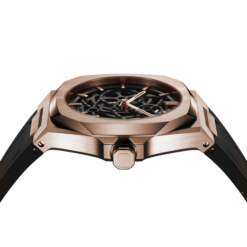 D1 MILANO SKRJ12 Rose Gold Skeleton, Rose Gold watch for men, watch for men, Rose Gold watch, men watch, Skeleton dial watch, Skeleton dial watch for men, Rubber watch, Rubber strap.