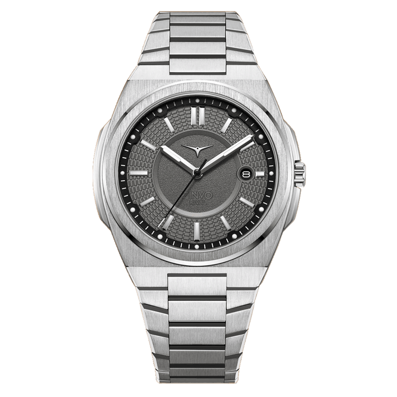 Zinvo Rival Silver, Silver watch for men, watch for men, Silver Watch, men watch, Grow in The Dark Index and Hands Dial watch, Grow in The Dark Index and Hands Dial watch for men, Bracelet watch, Rubber Watch, Stainless Steel Strap, Premium silicone Strap, Silver Rubber Strap.