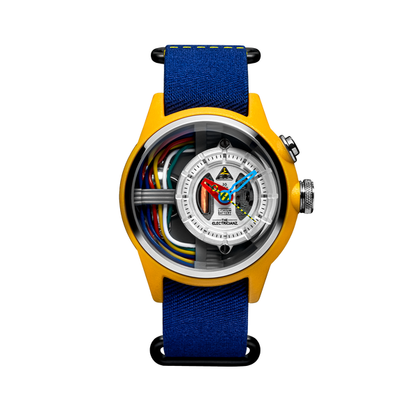 Montre The ElectricianZ The Stone Z - Boîtier Acier, Cadran Argenté/bleu, Bracelet Cuir Bleu - Neuf Avec étiquettes