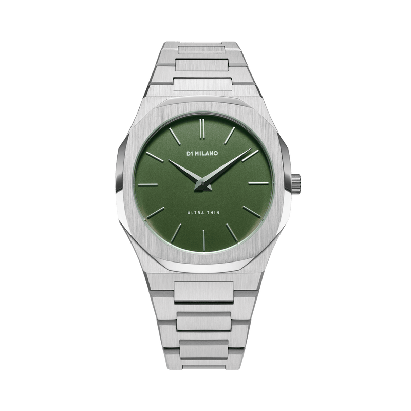 D1 MILANO UTBJ06 Moss Ultra Thin, Silver watch for men, watch for men, Silver watch, men watch, Green dial watch, Green dial watch for men, Bracelet watch, Stainless Steel strap.