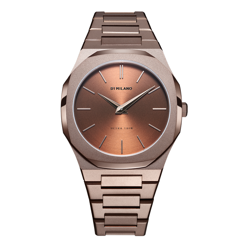 D1 MILANO UTBJ10 Chocolate Ultra Thin, Rose Gold watch for men, watch for men, Rose Gold watch, men watch, Brown dial watch, Brown dial watch for men, Bracelet watch, Stainless Steel strap.