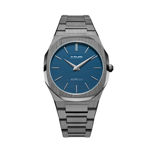 D1 MILANO UTBJ12 Petrol Ultra Thin, Gunmetal watch for men, watch for men, Gunmetal watch, men watch, Blue dial watch, Blue dial watch for men, Bracelet watch, Stainless Steel strap.