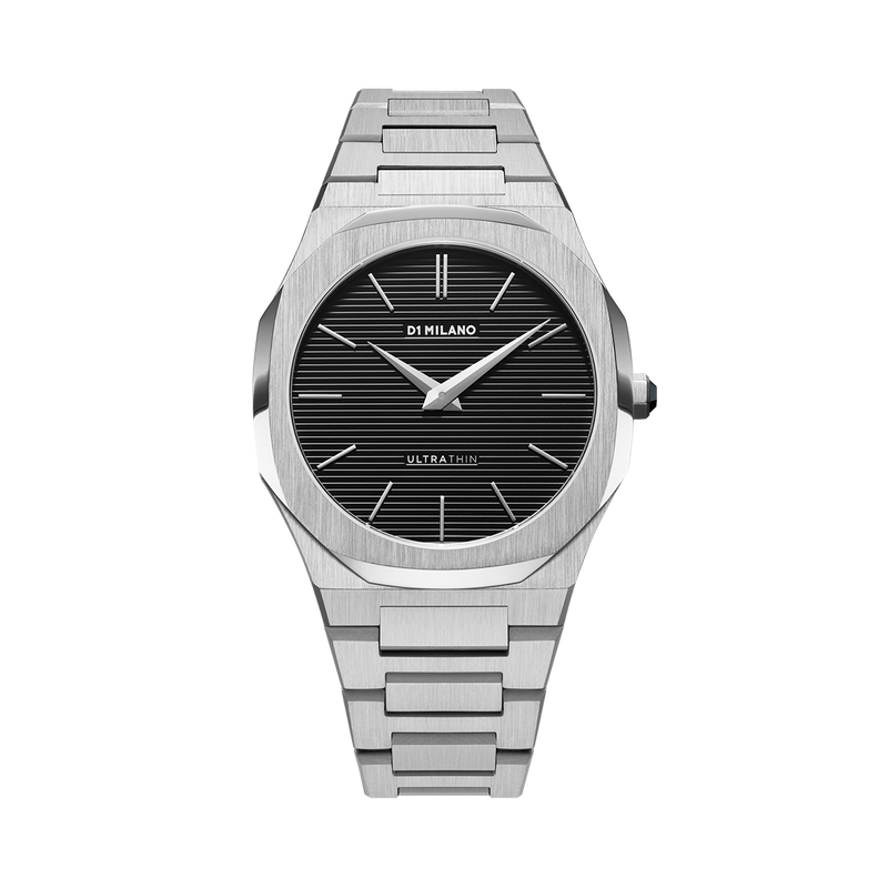 D1 MILANO UTBJ14 Silver Ultra Thin, Silver watch for men, watch for men, Silver watch, men watch, Black dial watch, Black dial watch for men, Bracelet watch, Stainless Steel strap.