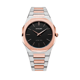 D1 MILANO UTBU03 Abisso Ultra Thin, Silver and Rose watch for men, watch for men, Silver and Rose watch, men watch, Black dial watch, Black dial watch for men, Bracelet watch, Stainless Steel strap.