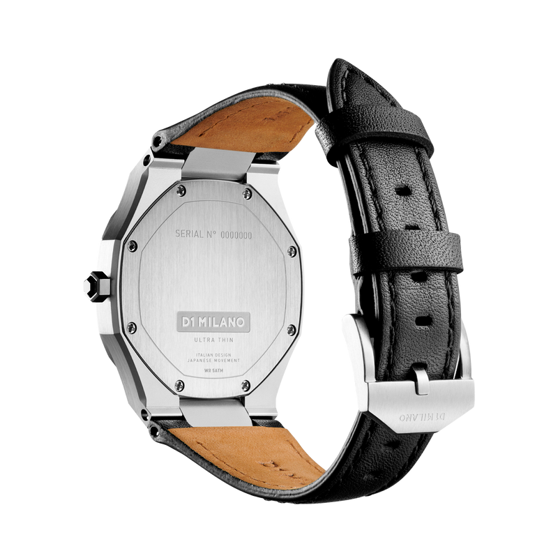 D1 MILANO UTLL13 Pearl Ultra Thin, Silver watch for men, watch for men, Silver watch, men watch, White dial watch, White dial watch for men, Leather watch, Calf Leather Strap.