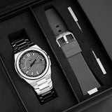 Zinvo Rival Silver, Silver watch for men, watch for men, Silver Watch, men watch, Grow in The Dark Index and Hands Dial watch, Grow in The Dark Index and Hands Dial watch for men, Bracelet watch, Rubber Watch, Stainless Steel Strap, Premium silicone Strap, Silver Rubber Strap.