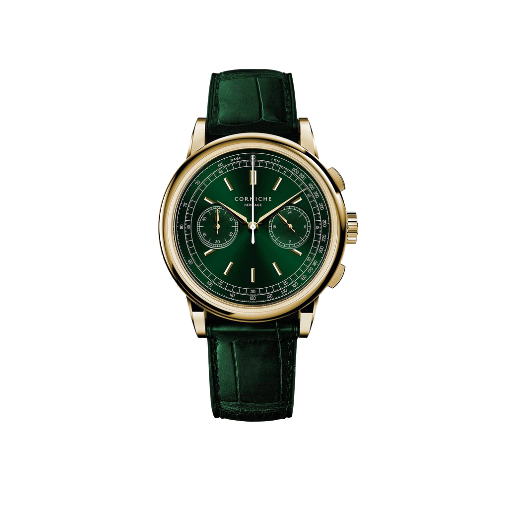 Corniche Heritage Chronograph Yellow Gold with Green Dial Klassy Watches