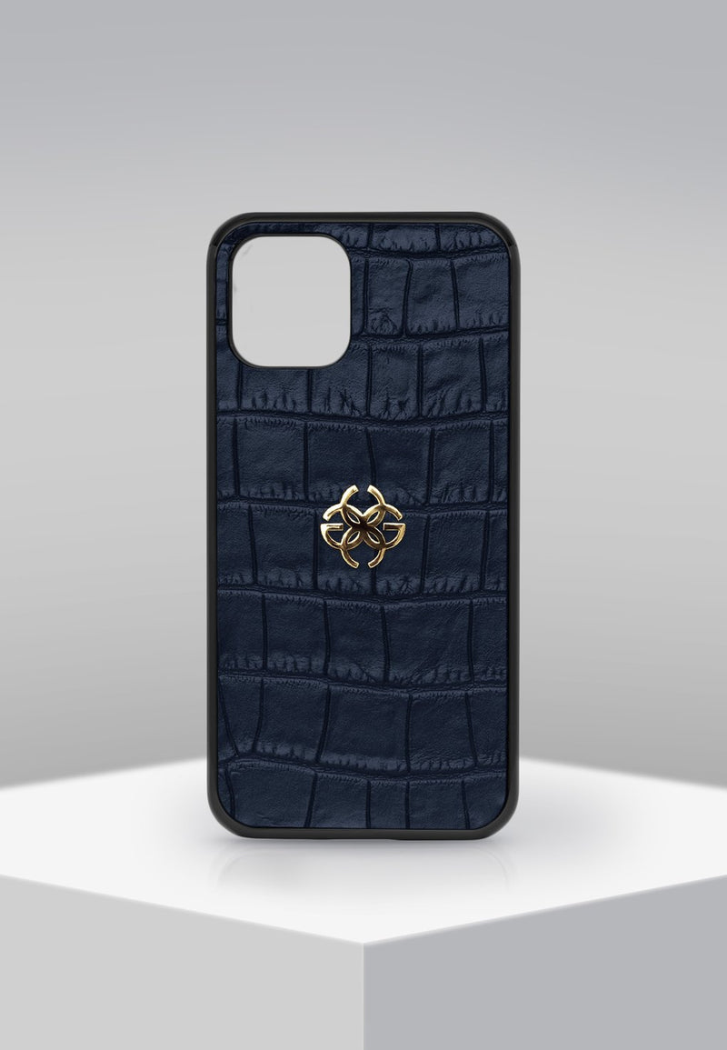 GC iPhone Case 12 Pro Max Blue Gold Croco Embossed