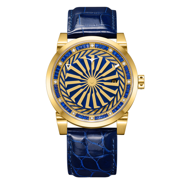 Zinvo Blade King, Gold watch for men, watch for men, Gold watch, men watch, Moss 1-Second-Spin Turbine, Matte Blue dial watch, Moss 1-Second-Spin Turbine, Matte Blue dial watch for men, Leather watch, Genuine Leather Strap.
