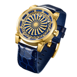 Zinvo Blade King, Gold watch for men, watch for men, Gold watch, men watch, Moss 1-Second-Spin Turbine, Matte Blue dial watch, Moss 1-Second-Spin Turbine, Matte Blue dial watch for men, Leather watch, Genuine Leather Strap.