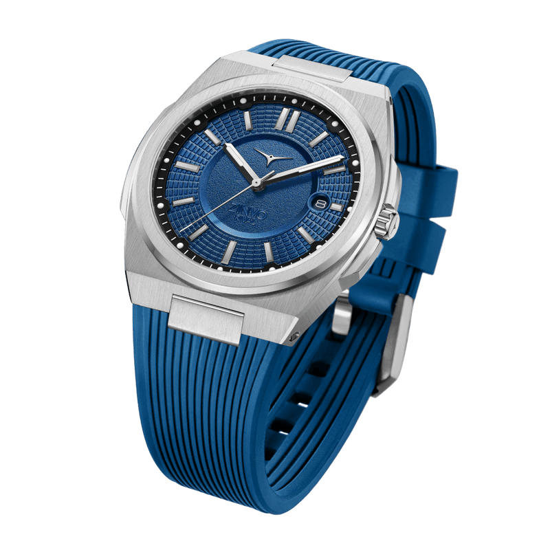 Zinvo Rival Marine, Silver watch for men, watch for men, Silver Watch, men watch, Grow in The Dark Index and Hands Dial watch, Grow in The Dark Index and Hands Dial watch for men, Bracelet watch, Rubber Watch, Stainless Steel Strap, Premium silicone Strap, Blue Rubber Strap.