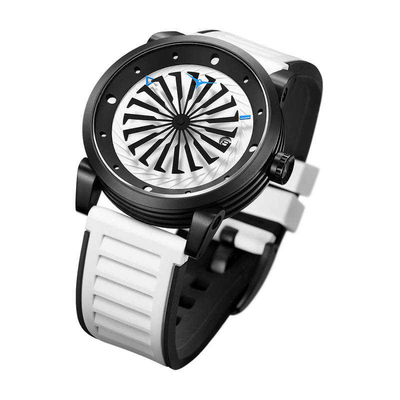 Zinvo Blade Panda, Black watch for men, watch for men, Black watch, men watch, 1 Second-Spin Turbine, Matte Black with White dial watch, 1 Second-Spin Turbine, Matte Black with White dial watch for men, Rubber watch, Premium silicone Strap.