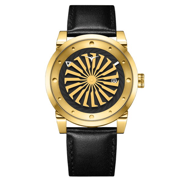 Zinvo Blade 12K Gold, Gold watch for men, watch for men, Gold watch, men watch, 1-Second-Spin Turbine Matte Black dial watch, 1-Second-Spin Turbine Matte Black dial watch for men, Leather watch, Black Genuine leather Strap.