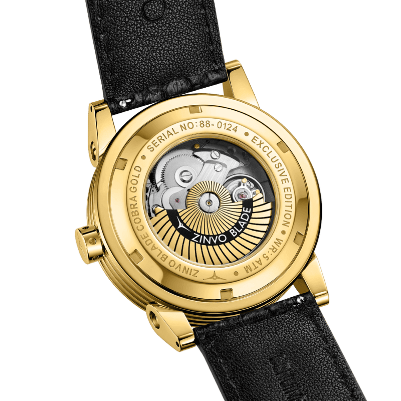 Zinvo Blade Cobra Gold, Gold watch for men, watch for men, Gold watch, men watch, 1 Second-Spin Turbine dial watch, 1 Second-Spin Turbine dial watch for men, Leather watch, Genuine Leather Strap.